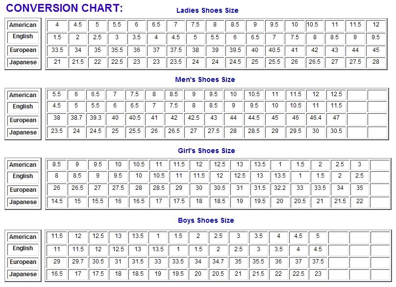 Shoe size conversion » uk to eu | uk to us